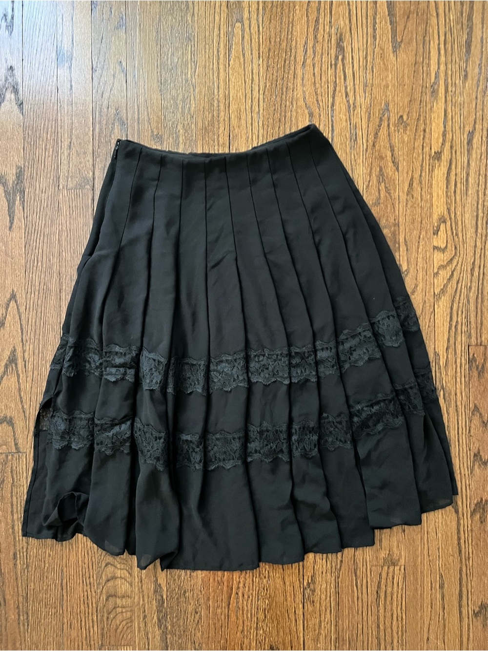 Reiss Black Pleated Skirt with Lace Insets